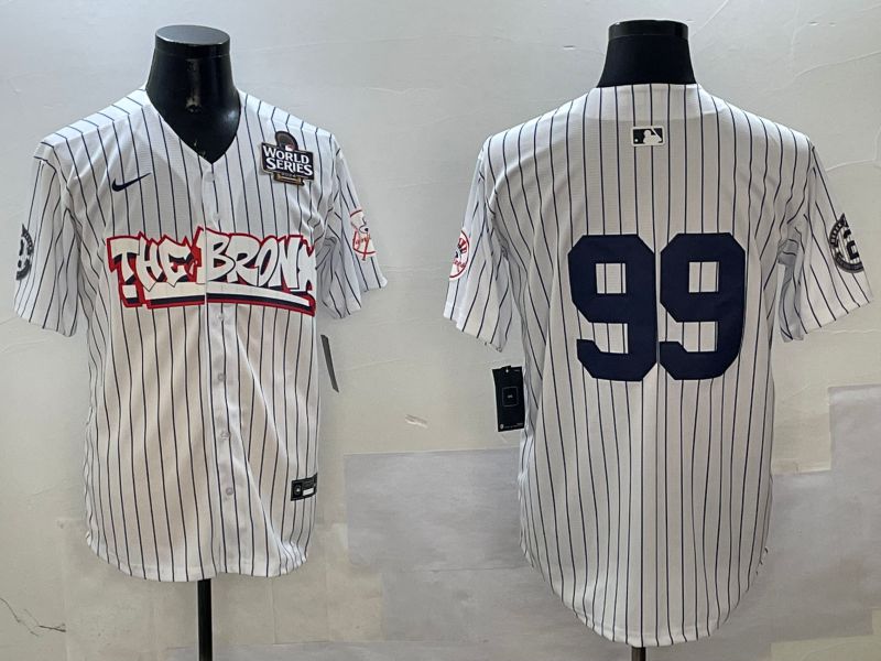 Men New York Yankees #99 Judge White Stripe four generations Joint Name 2025 Nike MLB Jersey style 2